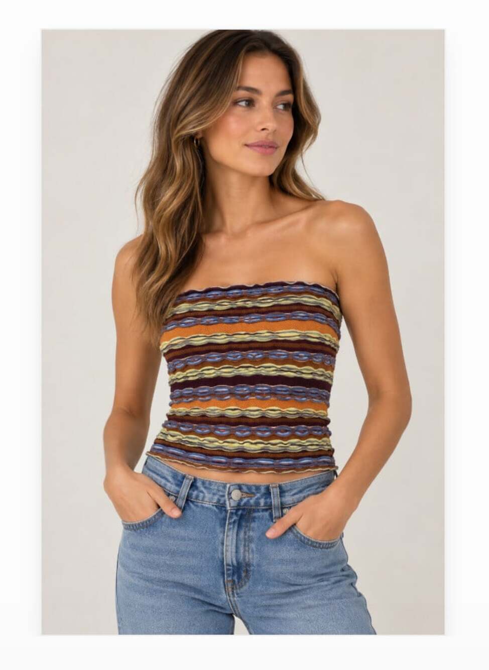 Missoni Strapless Tube Top Womens 4 Multicolor Stripe Textured Knit Italy